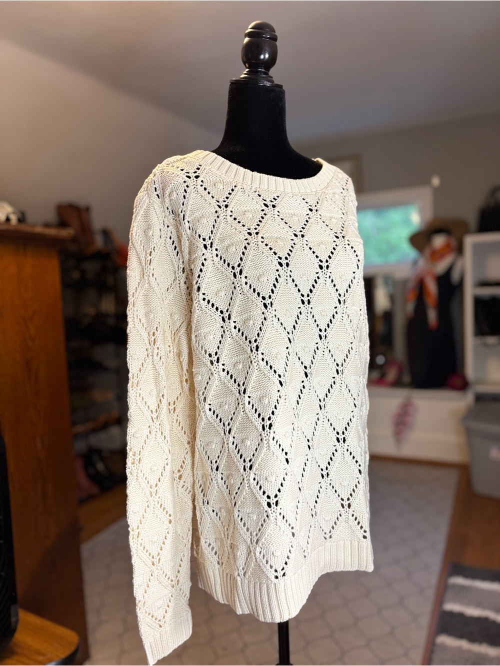 Tommy Hilfiger | Cotton Openwork Diamond Crewneck Sweater | Size XL - Picture 5 of 7